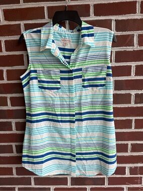 Merona Striped Collared Sleeveless Top in Blue, Aqua & Green